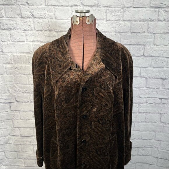 Vintage John Caruana Brown Paisley Velvet Long Overcoat Water Repellent Size 24W - Picture 4 of 15